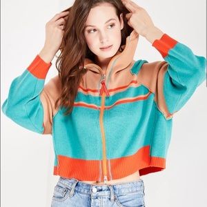 Free people stripes for days hooded zip sweater